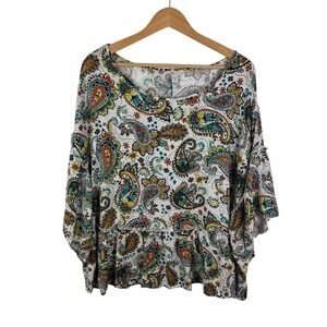 Cato Paisley Ruffle Hem Blouse Size 18/20W Multicolor‎ Boho Flowy Festival Retro
